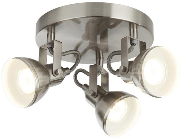 Focus 3 Light Satin Silver Industrial Circular Ceiling Spot Light Plate