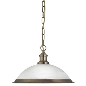 Bistro single pendant light in antique brass on white background