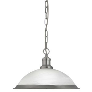 Bistro single light ceiling pendant in satin silver on white background