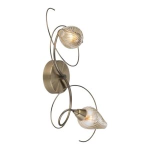 Lugh twin antique brass wall light with twisted glass shades main image