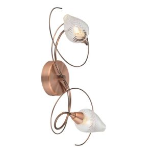 Lugh twin satin copper wall light with twisted glass shades main image