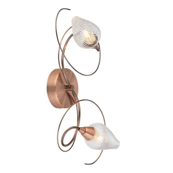 Lugh Twin Satin copper Wall Light Twisted Glass Shades