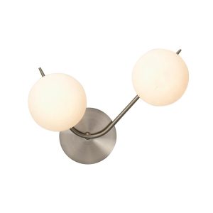 Ruse twin antique chrome wall light with opal glass globe shades main image