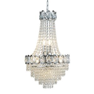 Louis Phillipe 6 light stunning crystal chandelier in polished chrome on white background