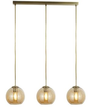 Balls 3 light amber glass ceiling pendant bar in antique brass