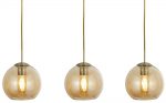 Balls 3 Light Amber Glass Ceiling Pendant Bar Antique Brass