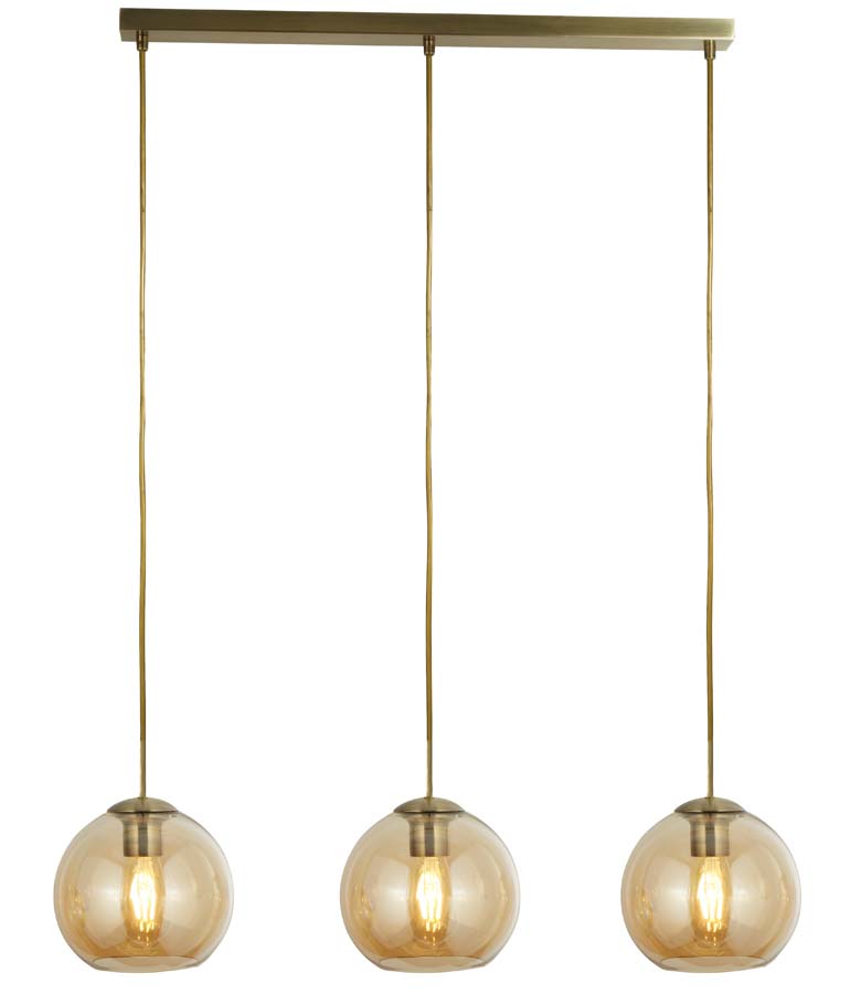 3 Light Amber Glass Ceiling, Vintage Brass Pendant Light Fixtures