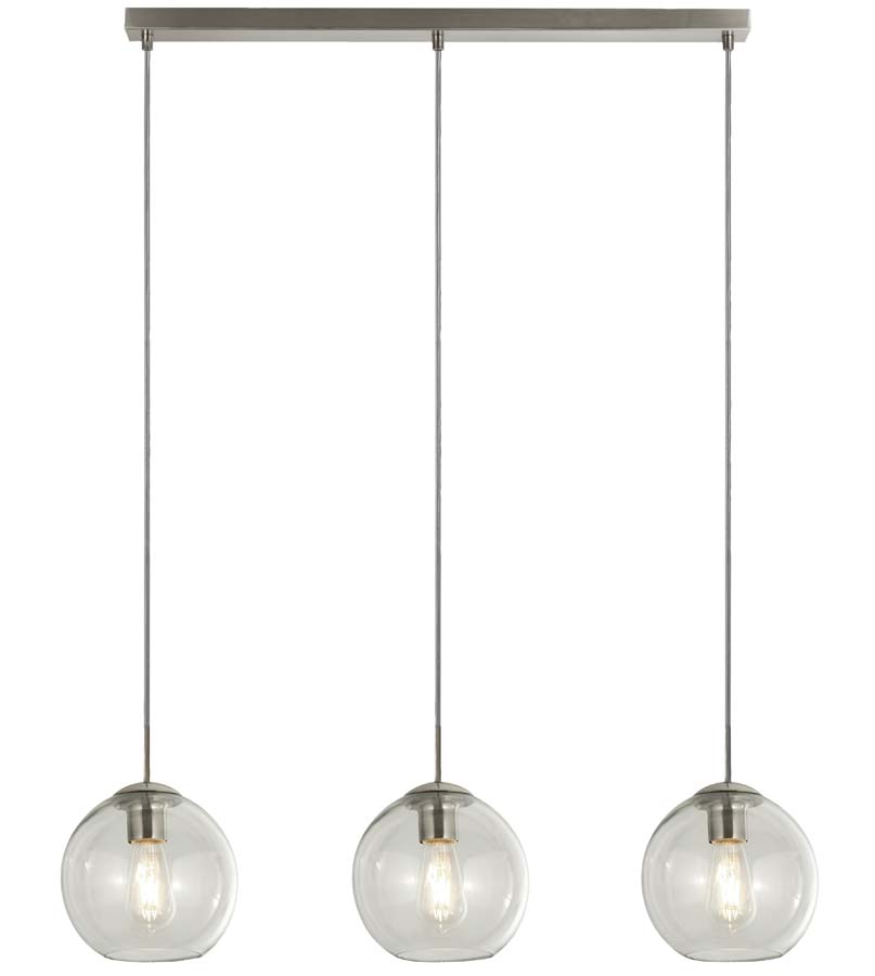 Balls 3 Light Clear Glass Ceiling Pendant Bar Polished Chrome