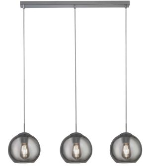 Balls 3 light smoked glass ceiling pendant bar in polished chrome