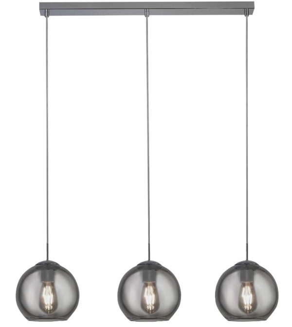 Balls 3 light smoked glass ceiling pendant bar in polished chrome