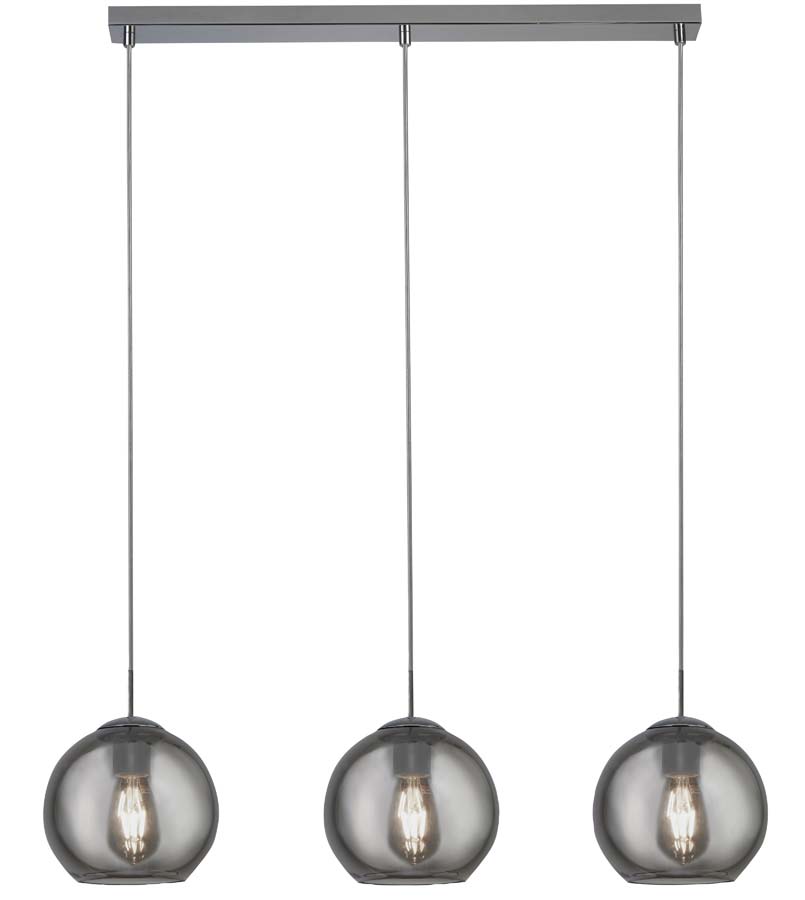 Balls 3 Light 20cm Round Smoked Glass Ceiling Pendant Bar Chrome