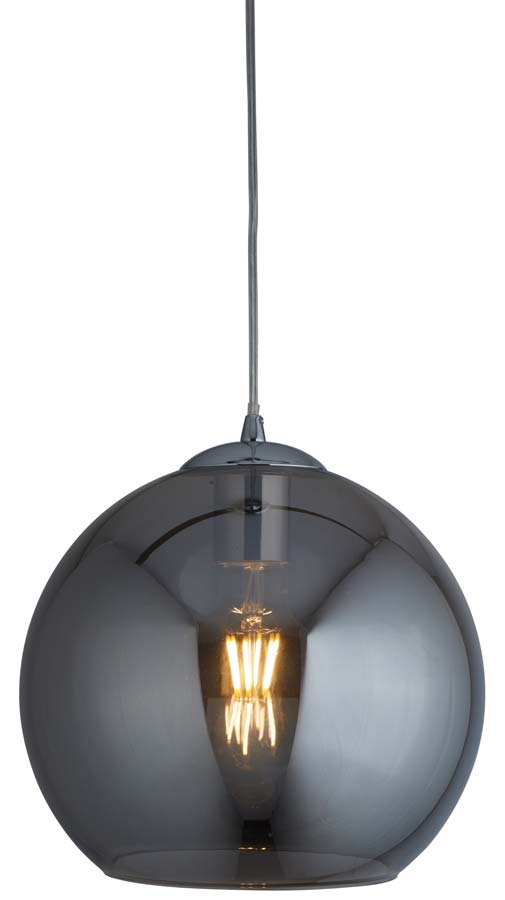 Balls 1 Light 35cm Round Smoked Glass Ceiling Pendant Chrome