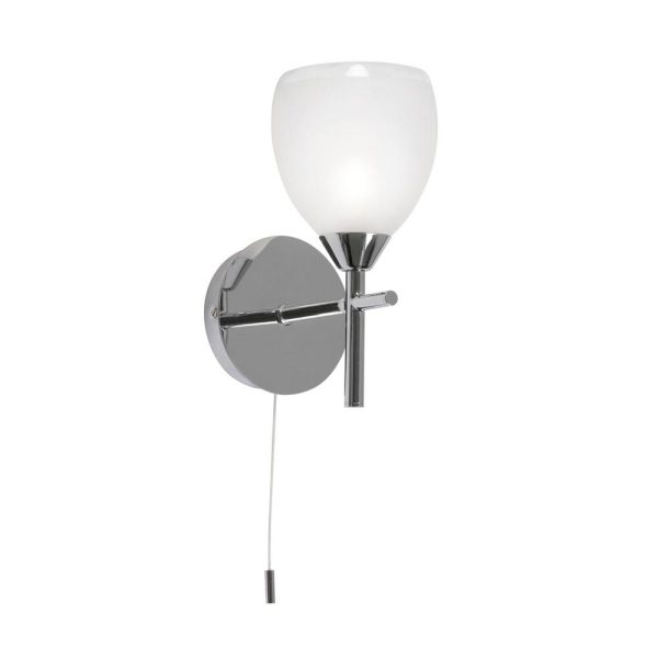 Etta switched bathroom wall light in polished chrome with opal glass shade main inage