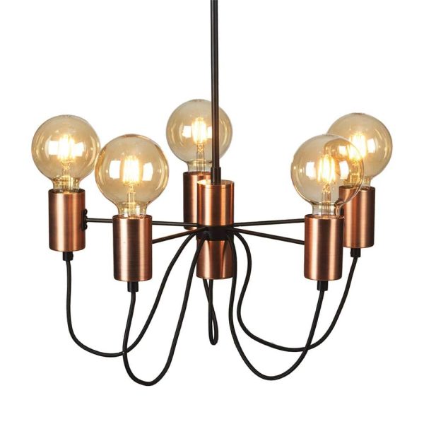 Tala 5 light industrial style pendant in matte black and copper main image