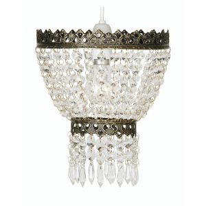 Ekon swagged ceiling lamp shade in antique brass with glass beads main image