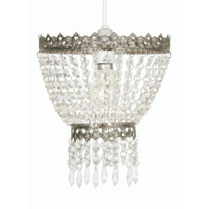 Ekon swagged ceiling lamp shade in satin nickel with glass beads main image