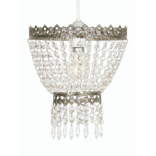 Ekon swagged ceiling lamp shade in satin nickel with glass beads main image