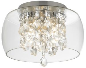 Curva 3 light flush bathroom ceiling light chrome crystal