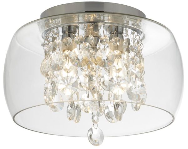 Curva 3 light flush bathroom ceiling light chrome crystal