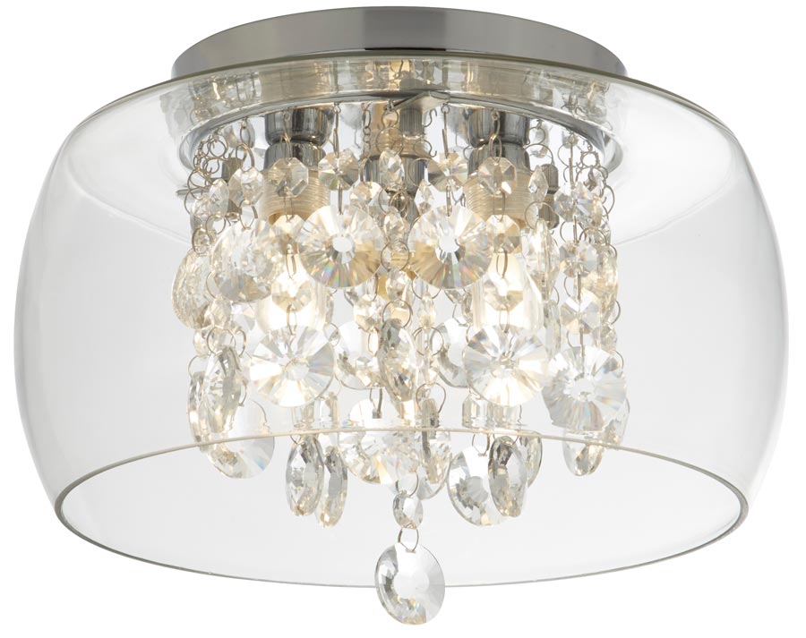 Curva 3 Light Flush Bathroom Ceiling Light Chrome Crystal Ip44