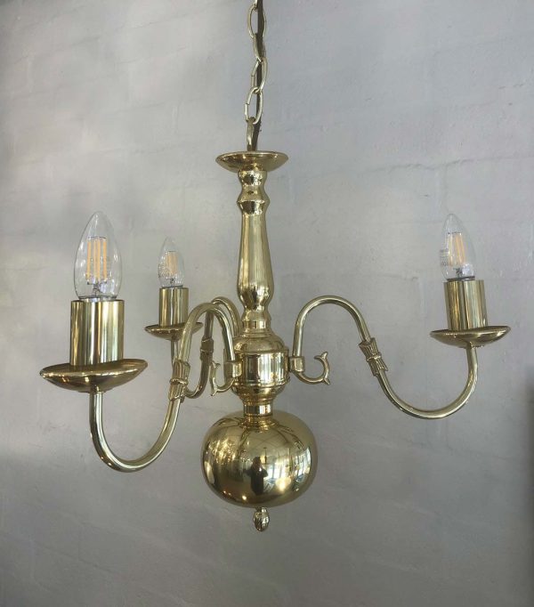 Traditional 3 Light Flemish Style Polished Brass Chandelier