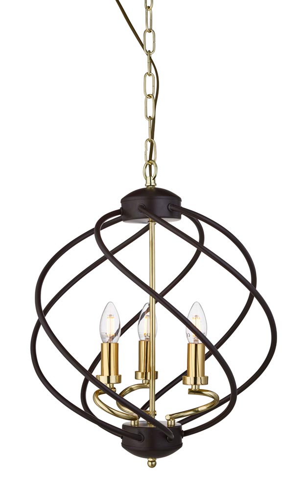 Flow 3 Light Ceiling Pendant Light Matt Black & Bright Gold