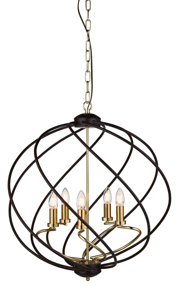 Flow 5 light ceiling pendant light matt black bright gold