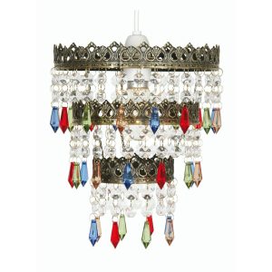 Ekon 3 tier small ceiling lamp shade in antique brass with multi coloured glass main image
