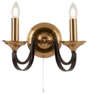 Belfry 2 light switched twin wall light brown and bronze
