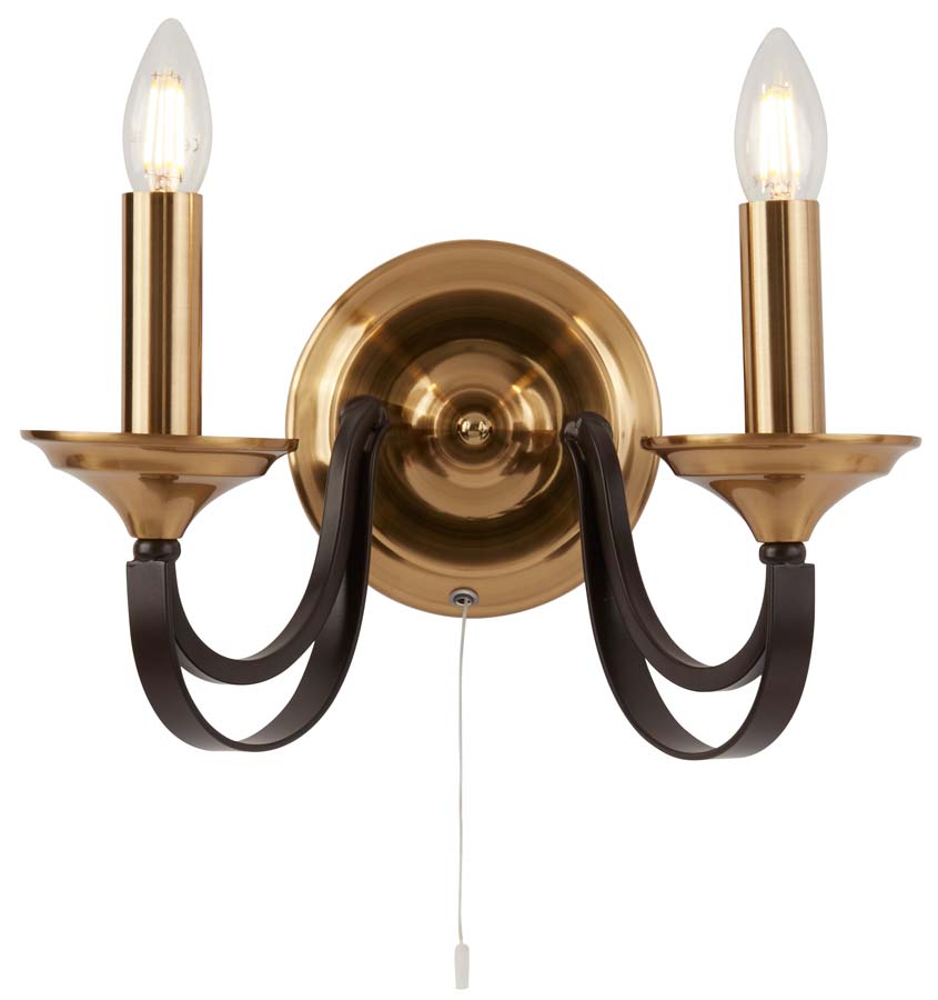 Belfry 2 Light Switched Twin Wall Light Dark Brown & Bronze