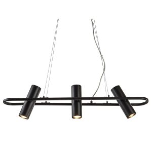 Telescope adjustable 3 spot light bar pendant in matt black on white background lit