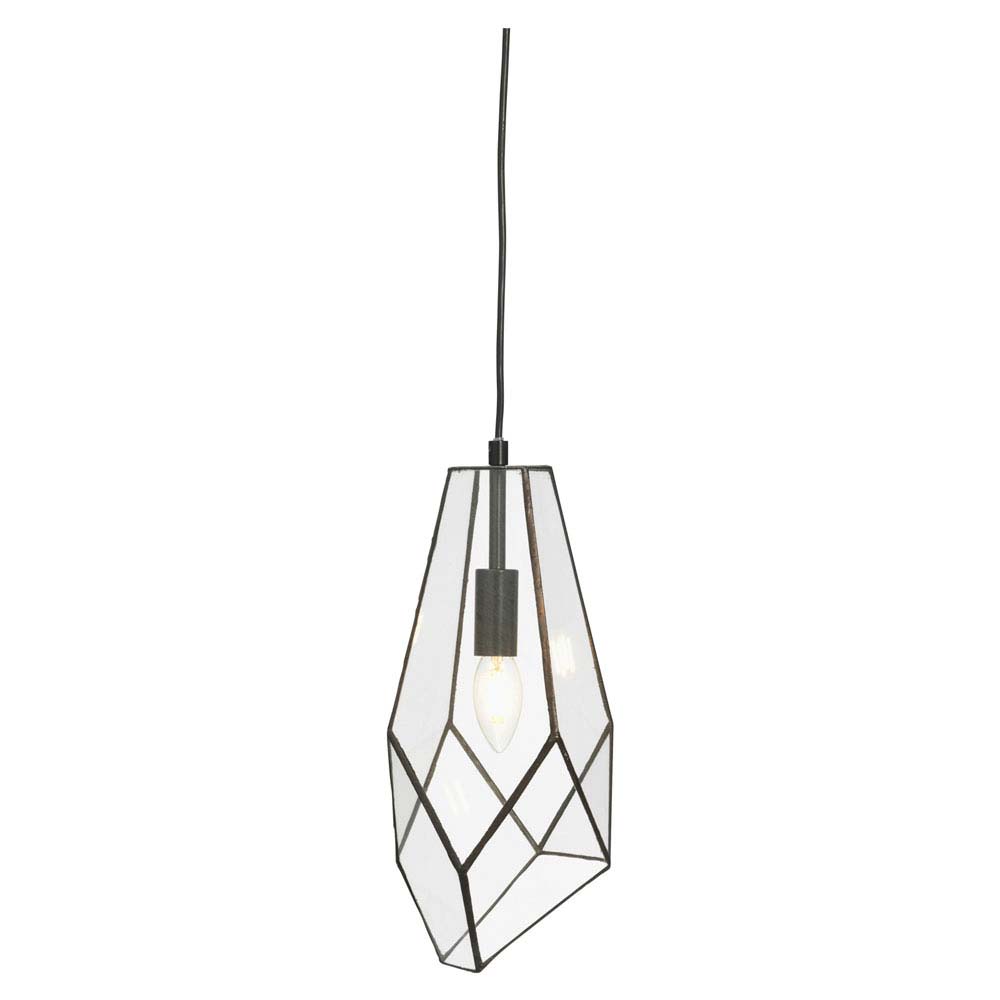 Jonk Medium Single Pendant Ceiling Light Black Clear Glass