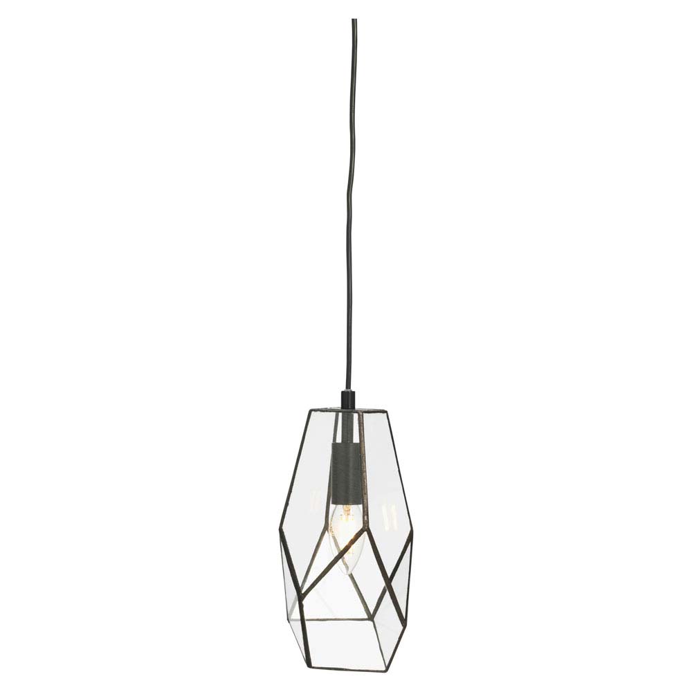 Jonk Small Single Pendant Ceiling Light Black Clear Glass