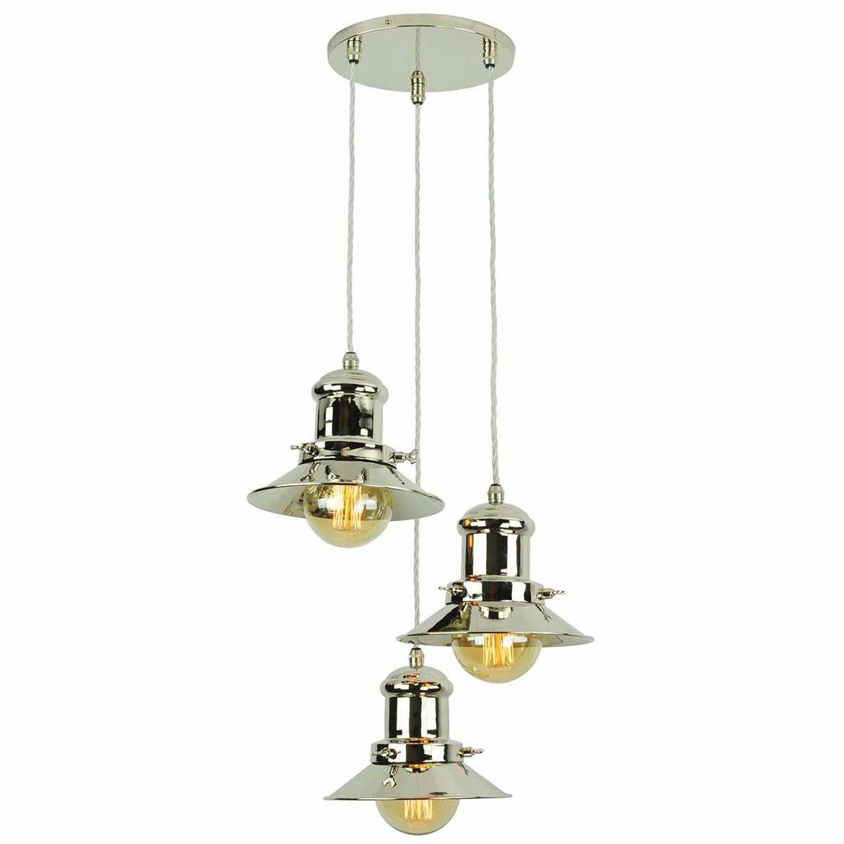 Small Edison Vintage Style 3 Light Cluster Pendant Polished Nickel