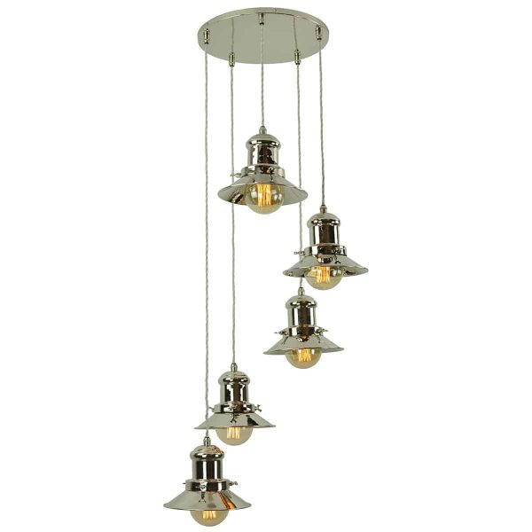 Small Edison vintage style 5 light multi level ceiling pendant in polished nickel main image