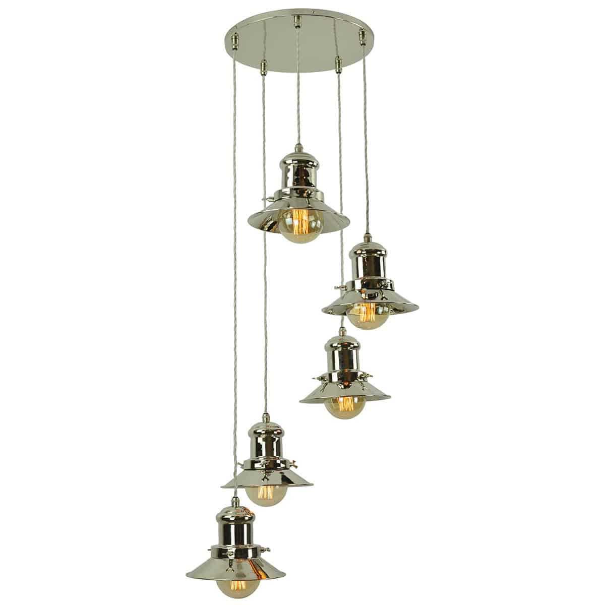 Small Edison Vintage Style 5 Light Multi Level Pendant Polished Nickel