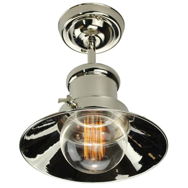 Small Edison period flush mount ceiling light in polished nickel