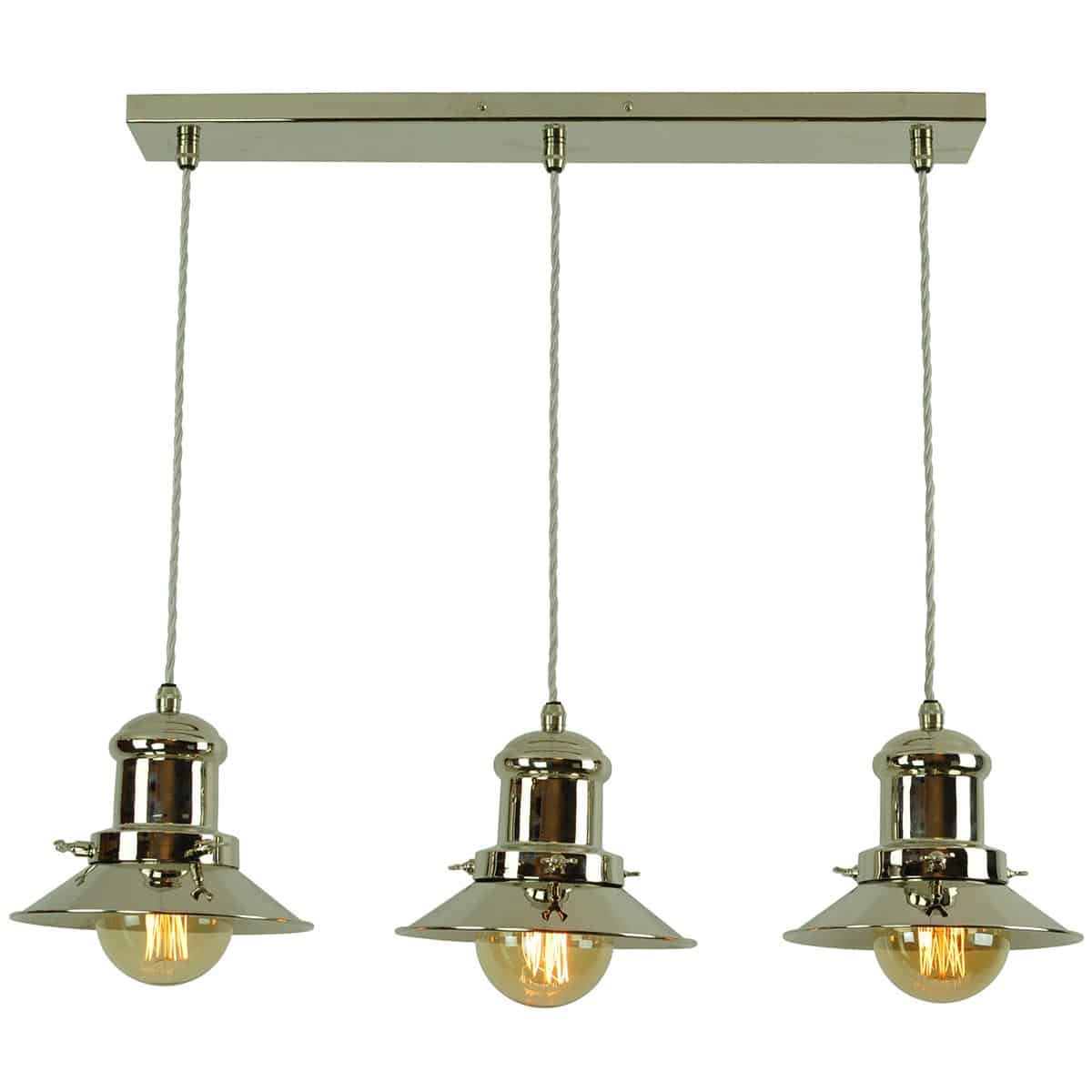 Edison Vintage Style Small 3 Light Pendant Bar Polished Nickel