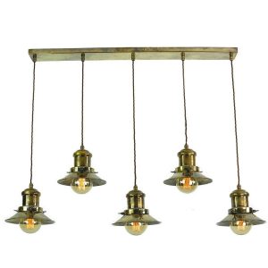 Edison vintage style 5 light ceiling pendant in solid antique brass