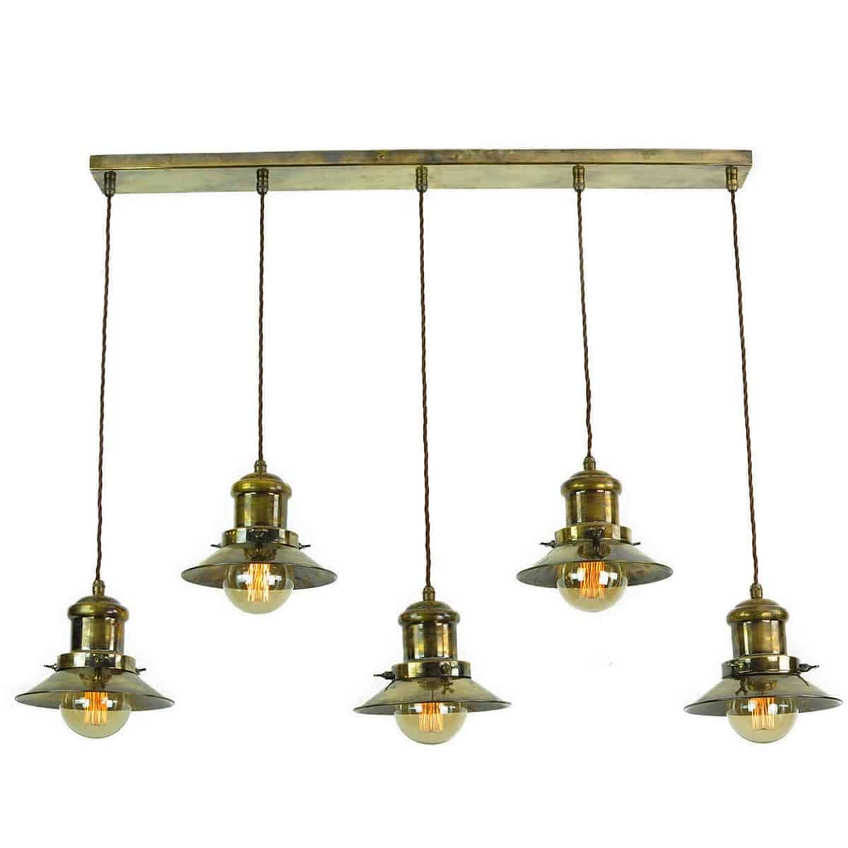 Edison Vintage 5 Light Small Shade Pendant Solid Antique Brass