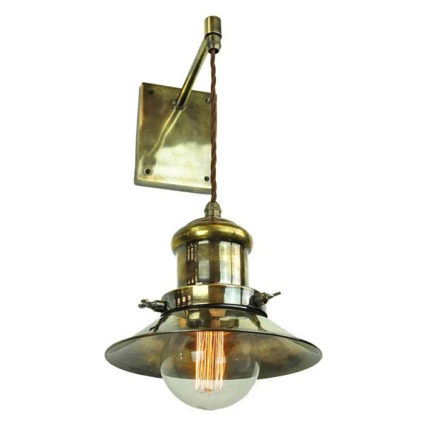 Small Edison vintage 1 lamp adjustable height hanging wall light in solid antique brass main image
