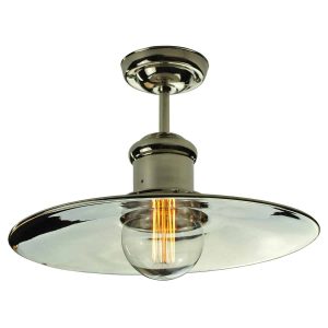 Edison large shade vintage style flush ceiling light in polished nickel