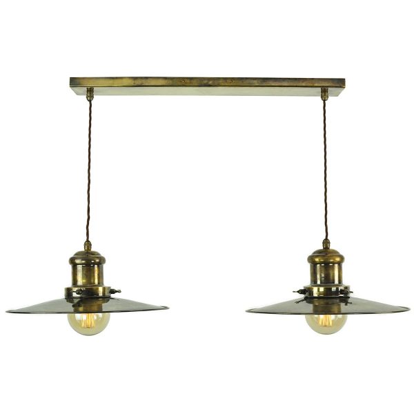 Edison vintage style large shades 2 light pendant in solid antique brass