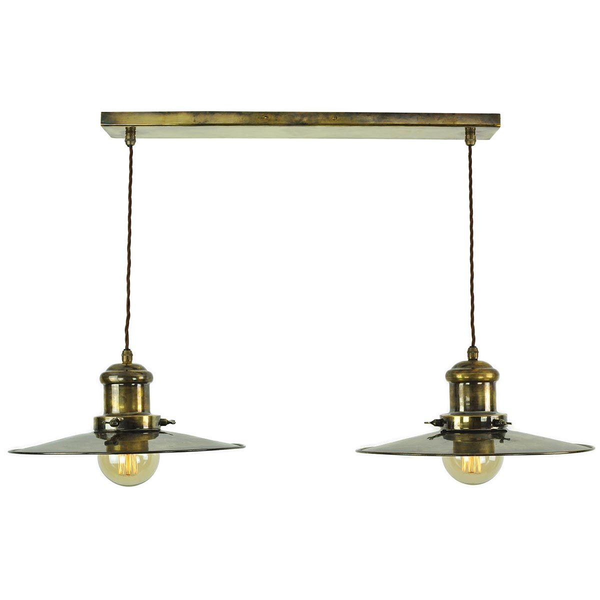 Edison Vintage Style Large Shades 2 Light Pendant Antique Brass