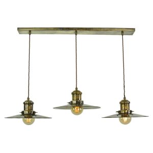 Edison vintage style large 3 light pendant bar in solid antique brass main image