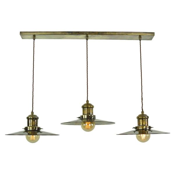 Edison vintage style large 3 light pendant bar in solid antique brass main image