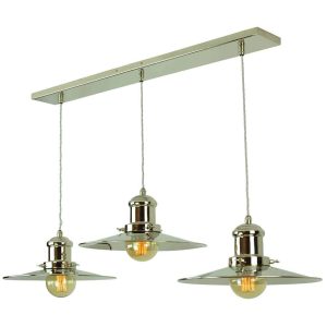 Edison vintage style large 3 light pendant bar in nickel plated solid brass main image