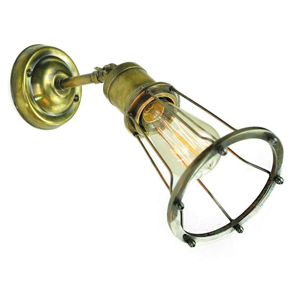 Marconi vintage industrial style 1 lamp adjustable wall light in solid antique brass shown angled