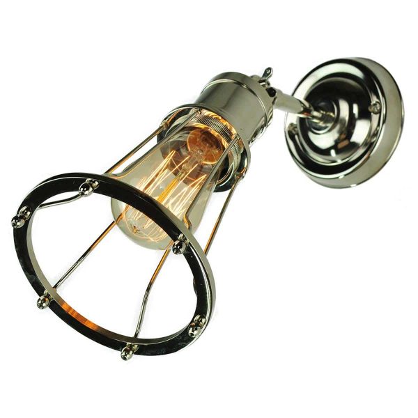 Marconi vintage industrial style 1 lamp adjustable wall light in polished nickel shown angled