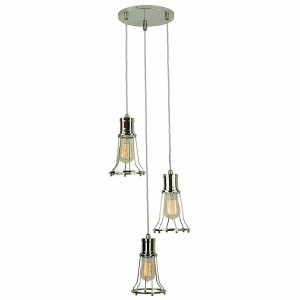 Marconi replica period 3 light multi level cage pendant in nickel plated solid brass